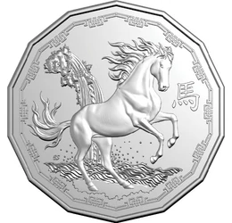 0,5 dolar, Anul Calului, calul în galop, cascadă, cupru, nichel, 15,37 g, Australia, 2026