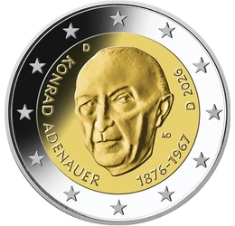2 euro, Konrad Adenauer, , cupru, nichel, 8,52 g, Germania, 2026