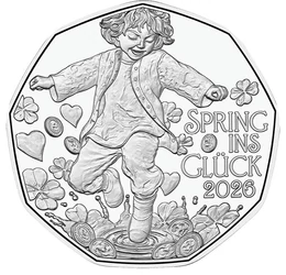5 euro, Copil sărând în băltoacă, inimi, trifoi, argint de 925/1000, 7,78 g, Austria, 2026