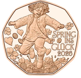 5 euro, Copil sărând în băltoacă, inimi, trifoi, cupru, nichel, 7,78 g, Austria, 2026