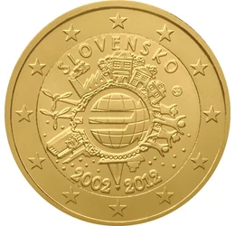  2 euro, Jubileu, placată cu aur,2012, Slovacia