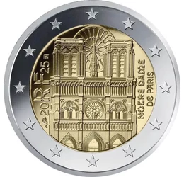 2 euro, Faţada catedralei Notre-Dame, , cupru, nichel, 8,52 g, Franţa, 2025
