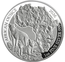 50 franci, Africa, trei hiene, , argint de 999/1000, 31,1 g, Ruanda, 2026