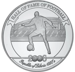 2000 şilingi, George Weah în stadion, , argint de 350/1000, 26 g, Uganda, 2006