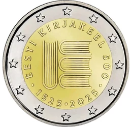 2 euro, Patru cărţi stilizate formând litera E, cupru, nichel, 8,52 g, Estonia, 2025