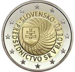 2 euro, Stemă înconjurat de cele 12 stele ale UE, cupru, nichel, 8,52 g, Slovacia, 2016