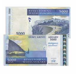 Bancnote speciale cu două denumiri, 2000, 5000 ariary, Madagascar, 2007-2008