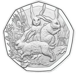 Dürer şi simbolul celor trei iepuri, 5 euro, argint, Austria, 2026