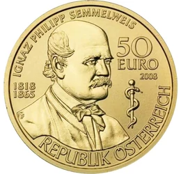 Semmelweis, salvatorul mamelor, 50 euro, aur, Austria, 2008