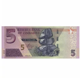 De la 100 de trilioane de dolari la bancnota de 5 dolari, 5 dolari, Zimbabwe, 2019