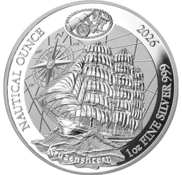Kruzenshtern, nava cu vele, 50 franci, argint, Ruanda, 2026