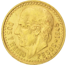  2,5 peso, Hidalgo, Aur, 1918-1948, Mexic