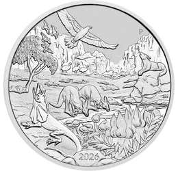 1 dolar, Adăpătoare, canguri, vulturi, emu, , argint de 999,9/1000, 31,1 g, Australia, 2026