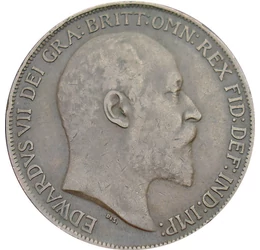 1 penny, Britannia cu scut, val. nominală, , bronz, 9,45 g, Marea Britanie, 1902-1910
