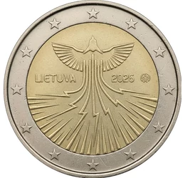 2 euro, Pasăre cu fulgeri, , inscripţii, cupru, nichel, 8,52 g, Lituania, 2026