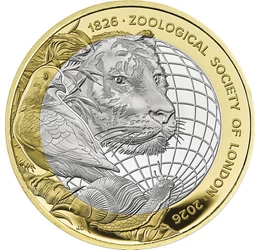 2 lire, Globul pământesc, tigru, porumbel, melc, cupru, nichel, 12 g, Marea Britanie, 2026