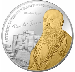 Nicolae Iorga, istoric şi critic literar, medalie placată cu aur şi argint , România, 
