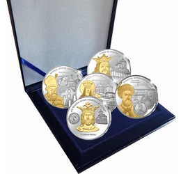 Domnitori renumiţi din Ţara Românească, medalii înnobilate cu aur şi argint, în set, România