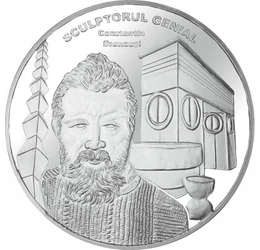 // medalie placată cu argint, Constantin Brâncuşi, calitate proof, România,  // Cel mai cunoscut sculptor din România, a fost unul dintre figurile fondatoare ale modernismului. Lucrările sale au un puternic substrat spiritual, moştenit din viaţa satului, 