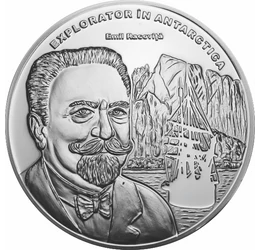 // medalie placată cu argint, Emil Racoviţă, calitate proof, România,  // Biolog român de renume mondial, explorator polar, fondator al biospeologiei şi al primului institut de speologie din lume. În ani 1897-1899, a participat la o expediţie în Antarctid