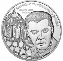 // medalie placată cu argint, George Emil Palade, calitate proof, România,  // George Emil Palade a fost medic şi om de ştiinţă, specialist în domeniul biologiei celulare. În anul 1974 a primit premiul Nobel pentru fiziologie şi medicină, împreună cu alţi