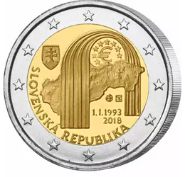  2 euro,Harta Slovaciei,stemă, 2018 Slovacia