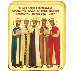 // medalie, Sfinţii Martiri Brâncoveni, CuNi placat cu aur, România,  // Constantin Brâncoveanu a domnit peste un sfert de veac, apărând Ortodoxia pe pământul românesc şi străin. Alături de fiii săi, a fost decapitat de turci, pentru că a refuzat să se le