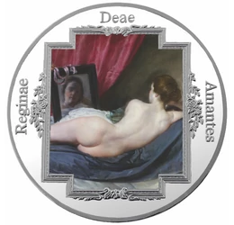 // , Nuduri artistice - Medalie pictată, placată cu argint, aliaj de cupru, placat cu argint, ,  // Frumuseţea feminină reprezintă în fiecare epocă inspiraţia şi muza artiştilor. Frumuseţea naturală a trupului feminin, dorinţa pasionată şi amorul etern su