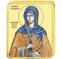 Sf. Cuvioasa Teodora de la Sihla - medalie icoană, pl. cu aur, România