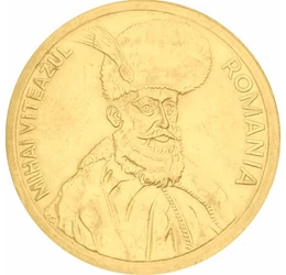 100 lei, Mihai Viteazul, placată cu aur, România, 1991-1996