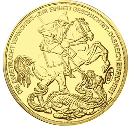 Sfântul Gheorghe - 10 ducat replică Bismarck, medalie placată cu aur