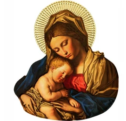 Fecioara Maria cu Pruncul, 2 cedi, monedă pictată şi placată cu aur, Ghana, 2021