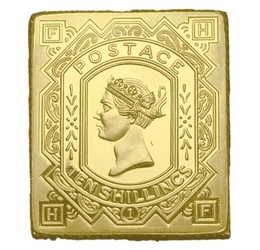 10 şilingi, 1878,  Marea Britanie, medalie-timbru placată cu aur