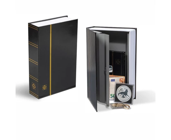 Seif metalic secret tip carte, negru, aurit