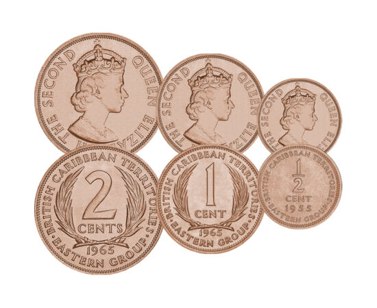 1/2, 1, 2 cent, Caraibe, 1955-65 Teritorii britanice din Caraibe