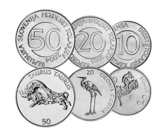 10, 20, 50 tolari, ,  , , Slovenia, 2002-2006