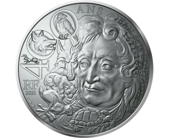10 euro, Jean de La Fontaine, animale, , argint de 333/1000, 17 g, Franţa, 2021
