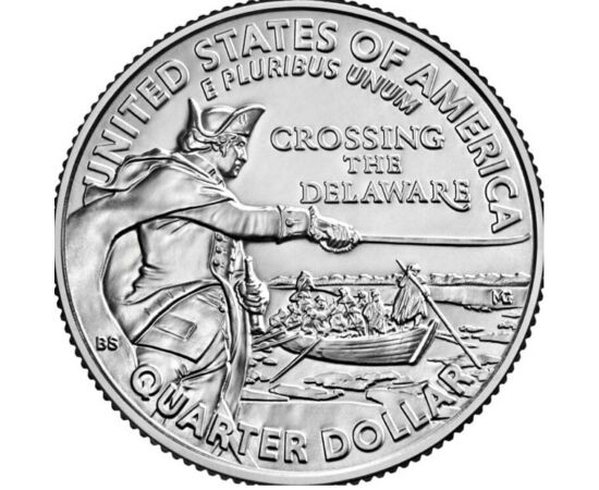 25 cenţi, Washington la râul Delaware, val.nom., cupru, nichel, 5,67 g, SUA, 2021