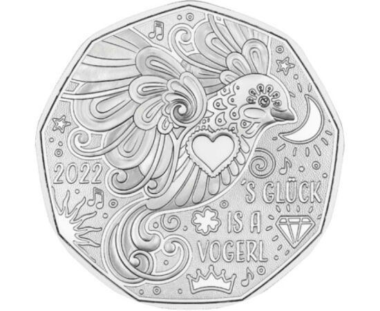 5 euro, Pasărea fericirii, , argint de 925/1000, 7,78 g, Austria, 2022