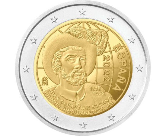 2 euro, Juan Sebastian Elcano, , cupru, nichel, 8,5 g, Spania, 2022