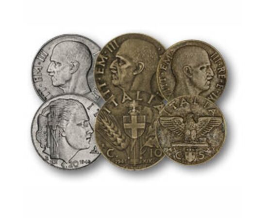 5, 10, 20, 50 centesimi, 1, 2 lire, ,  , , Italia, 1939-1943