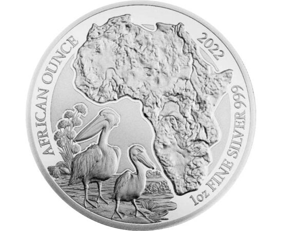 50 franci, Africa, pelican, greutate, , argint de 999/1000, 31,1 g, Ruanda, 2022