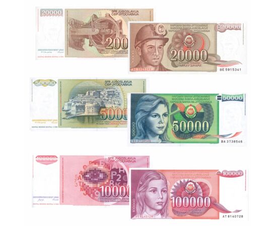 5000, 20000, 50000, 100000 dinari, ,  , 0, Iugoslavia, 1985-1989