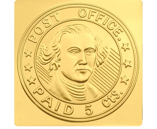 Thomas Jefferson, SUA 5 cenţi, 1846, medalie-timbru placată cu aur
