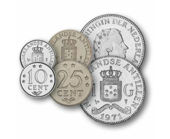 1, 2,5, 5, 10, 25 cenţi, 1 gulden, ,  , 0, Antilele Olandeze, 1970-1980