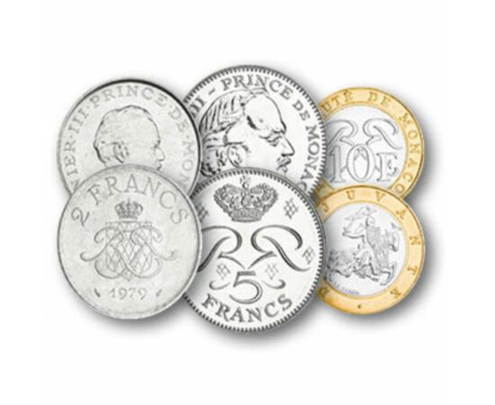 10, 20 centim, 0,5, 1, 2, 5, 10 franci, ,  , 0, Monaco, 1960-2000