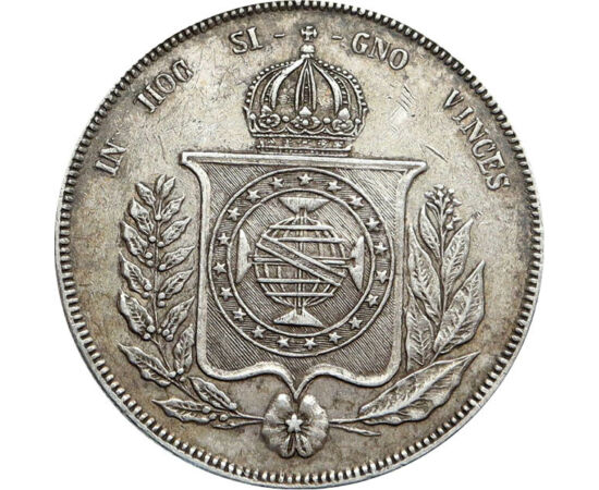 1000 reis, Stemă, argint de 917/1000, 12,75 g, Brazilia, 1849-1866