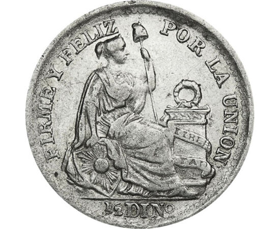 1/2 dinari, Figură feminină, , argint de 900/1000, 1,25 g, Peru, 1893-1917