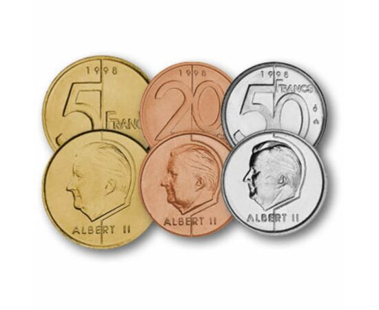 50 centim, 1, 5, 20, 50 franci, ,  , 0, Belgia, 1994-2001