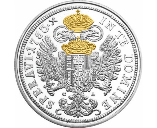 Francisc de Lorena taler din 1753, replică fidelă placată cu aur şi argint